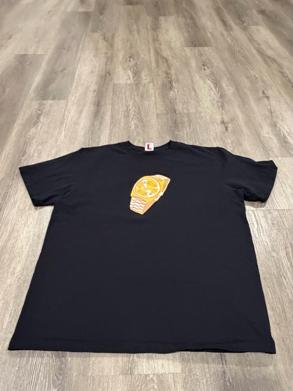 Icecream Black Short-Sleeve Tee with Gold Watch Graphic